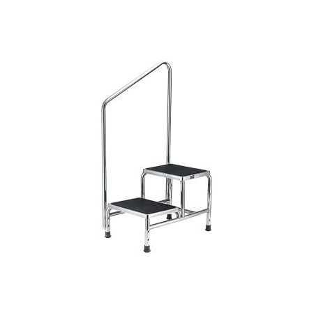 GLOBAL EQUIPMENT Chrome Two-Step Foot Stool With Handrail 436961HR